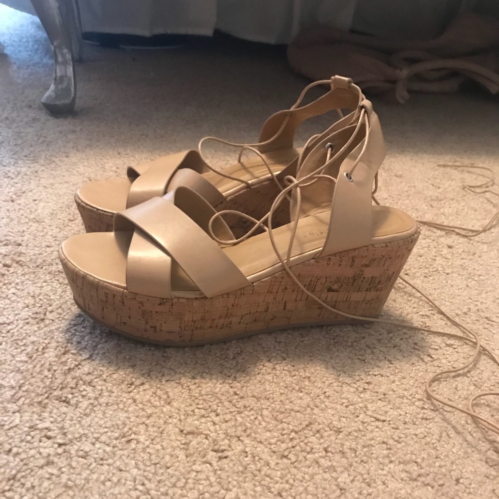 Neutral lace up platform wedge sandal
